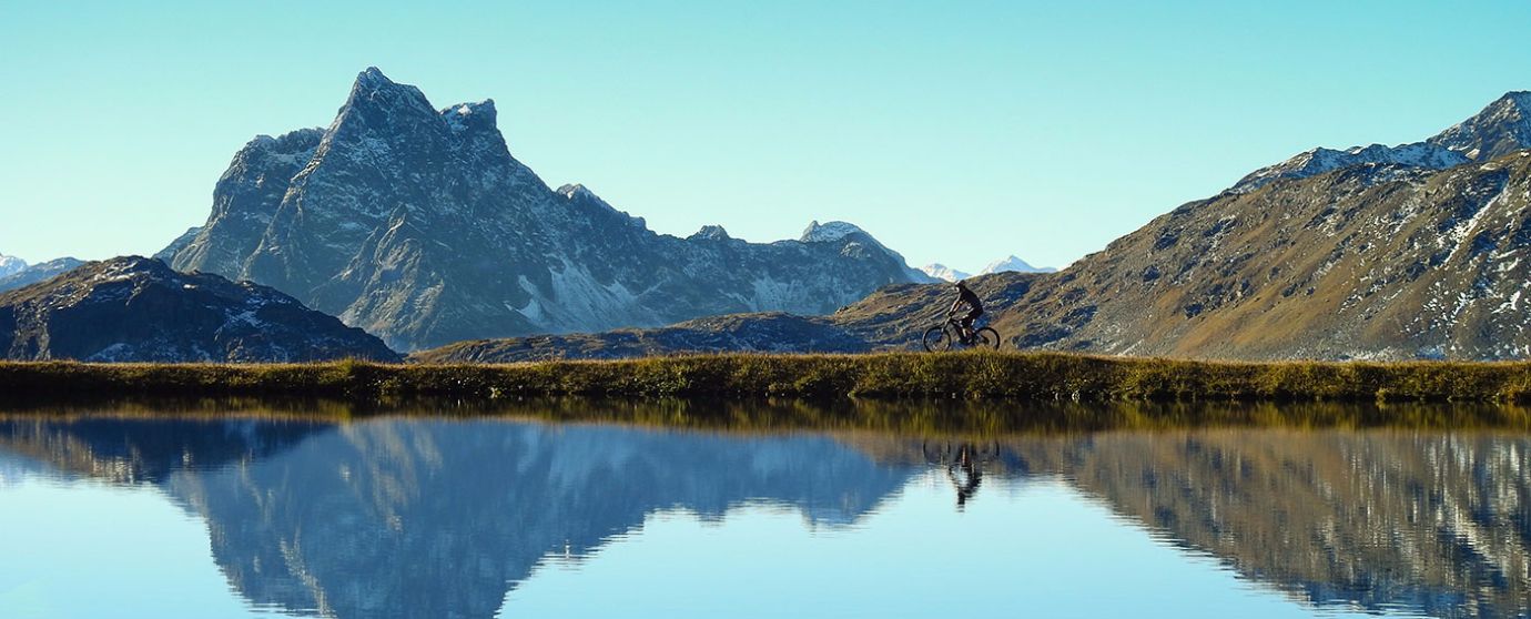 Mountainbiker at a mountain like at the Arlberg
